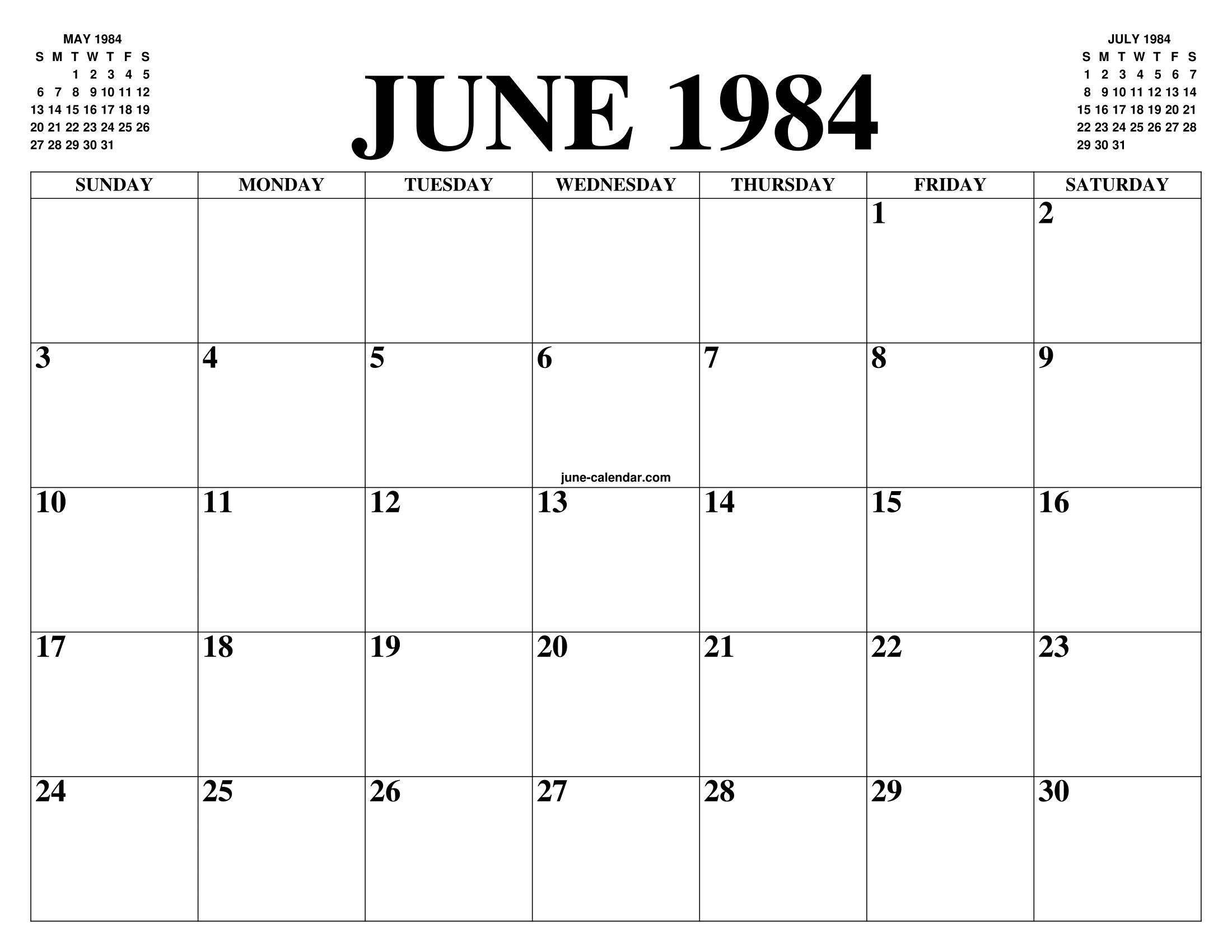 JUNE 1984 CALENDAR OF THE MONTH: FREE PRINTABLE JUNE CALENDAR OF THE YEAR - AGENDA JUNE 1984 CALENDAR OF THE MONTH: FREE PRINTABLE JUNE CALENDAR OF THE YEAR - AGENDA
