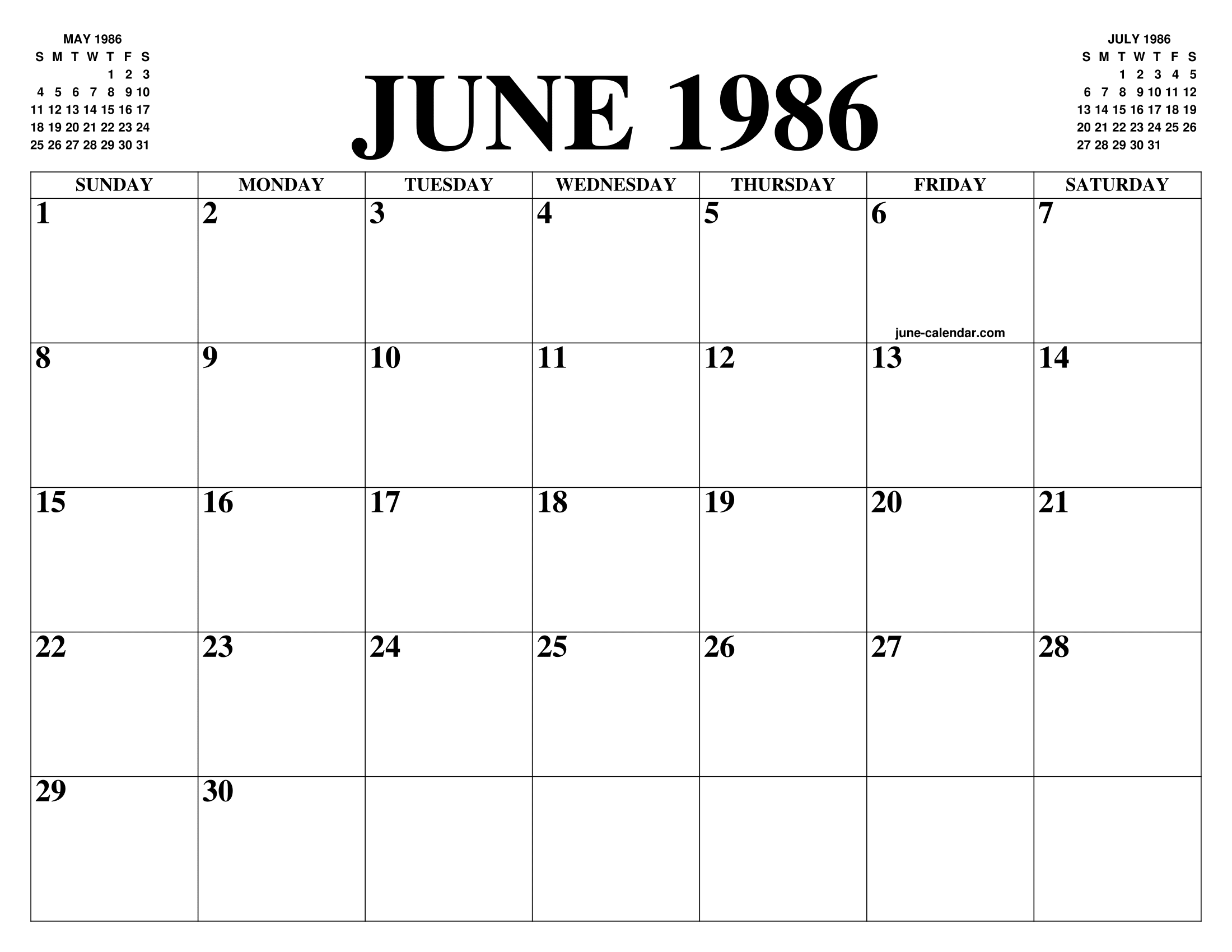 JUNE 1986 CALENDAR OF THE MONTH: FREE PRINTABLE JUNE CALENDAR OF THE YEAR AGENDA JUNE 1986 CALENDAR OF THE MONTH: FREE PRINTABLE JUNE CALENDAR OF THE YEAR AGENDA