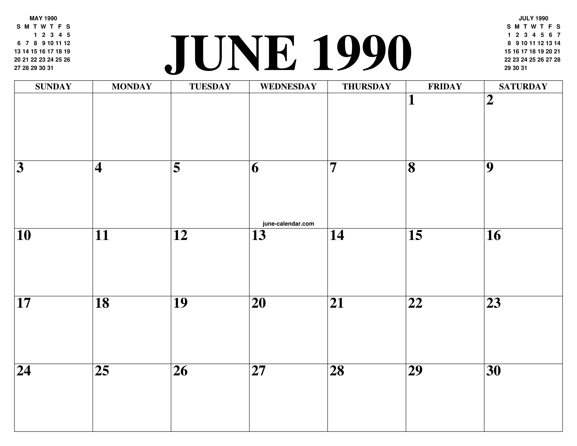 JUNE 1990 CALENDAR OF THE MONTH FREE PRINTABLE JUNE CALENDAR OF THE 
