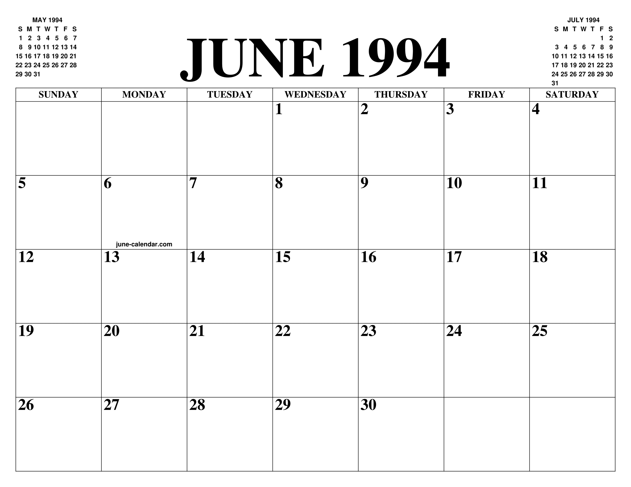 JUNE 1994 CALENDAR OF THE MONTH: FREE PRINTABLE JUNE CALENDAR OF THE YEAR - AGENDA JUNE 1994 CALENDAR OF THE MONTH: FREE PRINTABLE JUNE CALENDAR OF THE YEAR - AGENDA