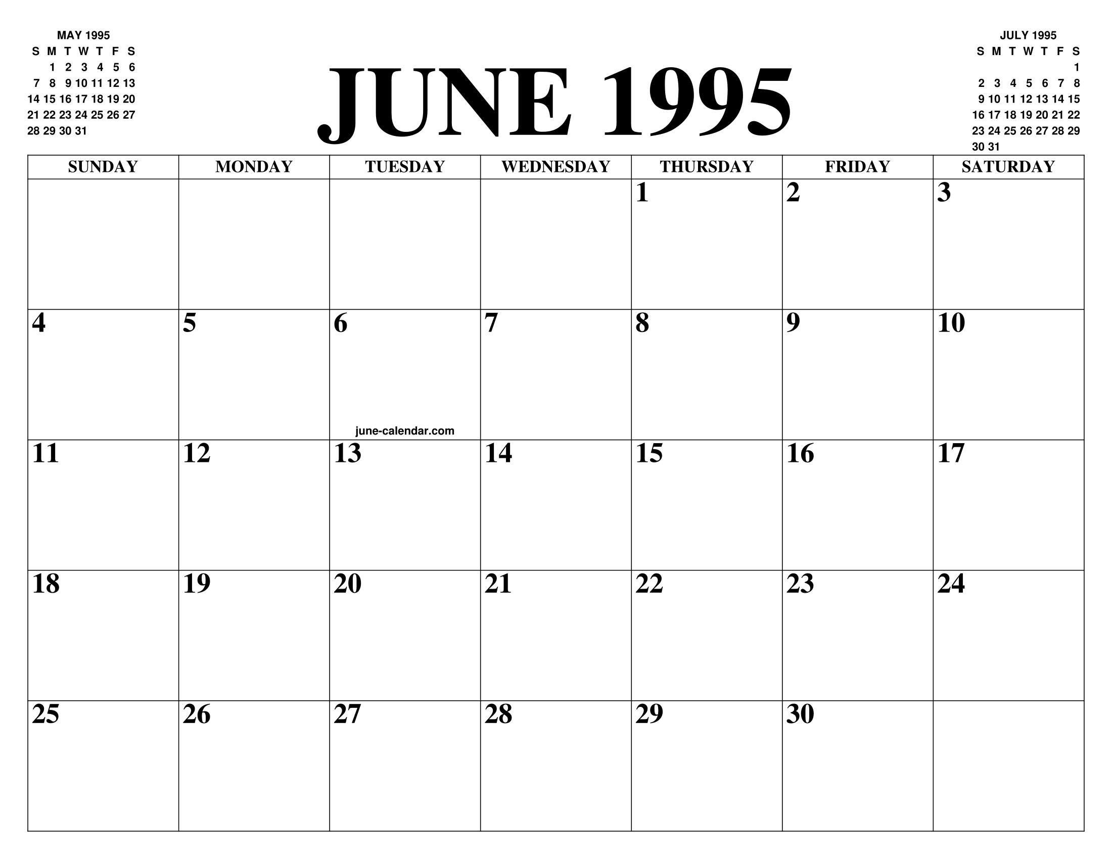 JUNE 1995 CALENDAR OF THE MONTH: FREE PRINTABLE JUNE CALENDAR OF THE YEAR - AGENDA JUNE 1995 CALENDAR OF THE MONTH: FREE PRINTABLE JUNE CALENDAR OF THE YEAR - AGENDA