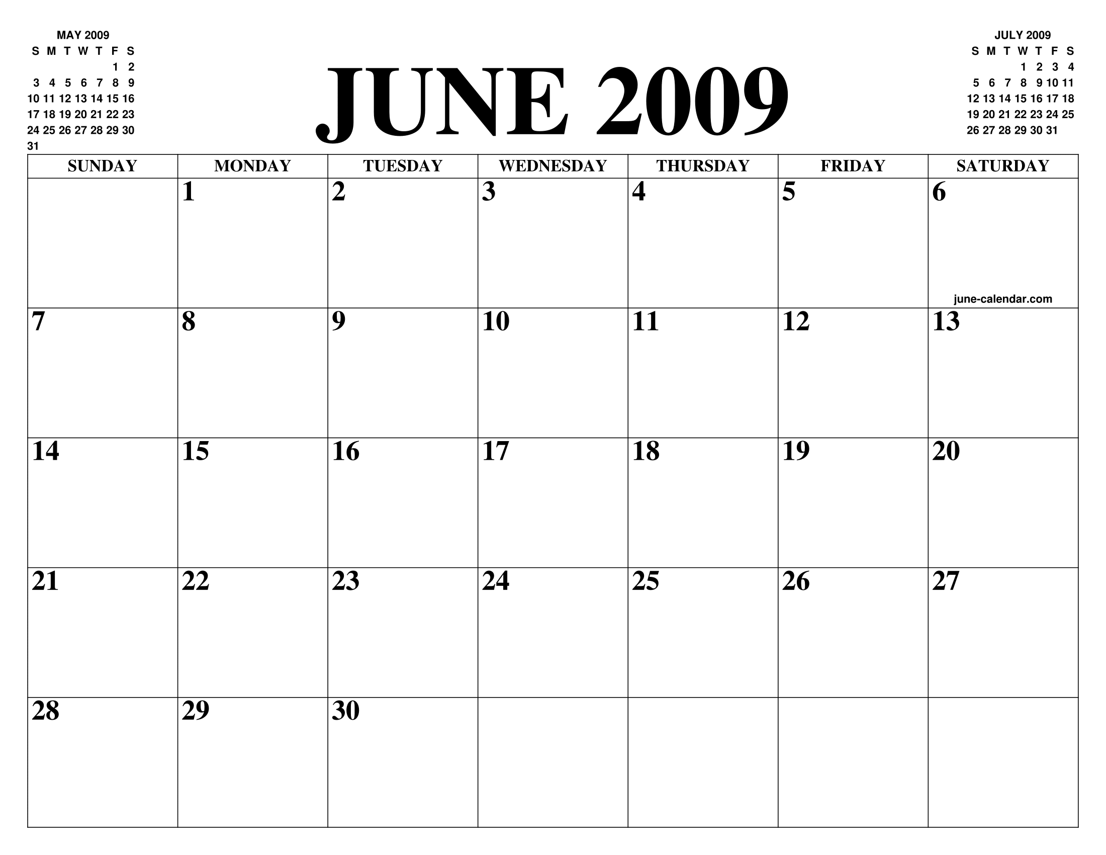 JUNE 2009 CALENDAR OF THE MONTH: FREE PRINTABLE JUNE CALENDAR OF THE YEAR - AGENDA june-2009-calendar-of-the-month-free-printable-june-calendar-of-the-year-agenda