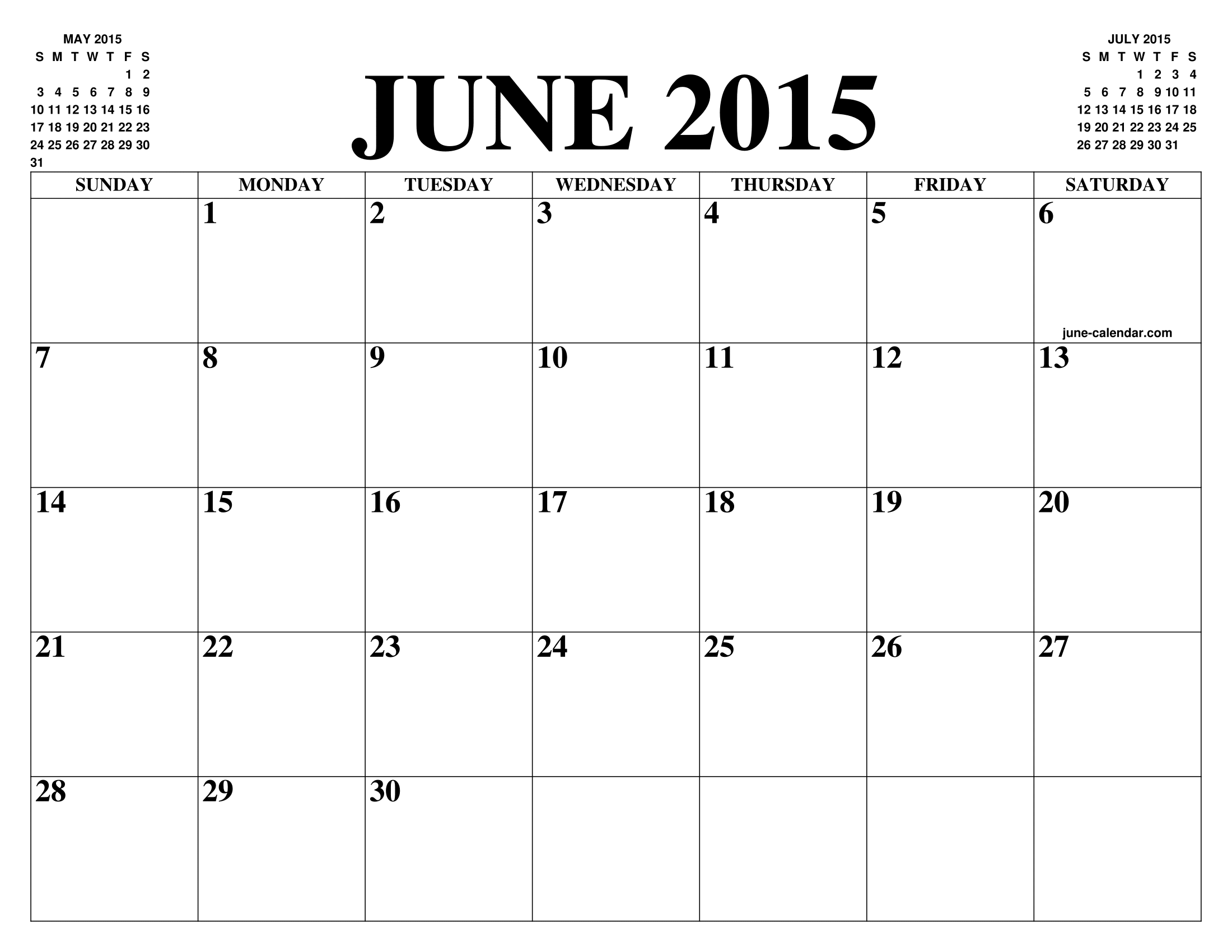 JUNE 2015 CALENDAR OF THE MONTH: FREE PRINTABLE JUNE CALENDAR OF THE YEAR -  AGENDA