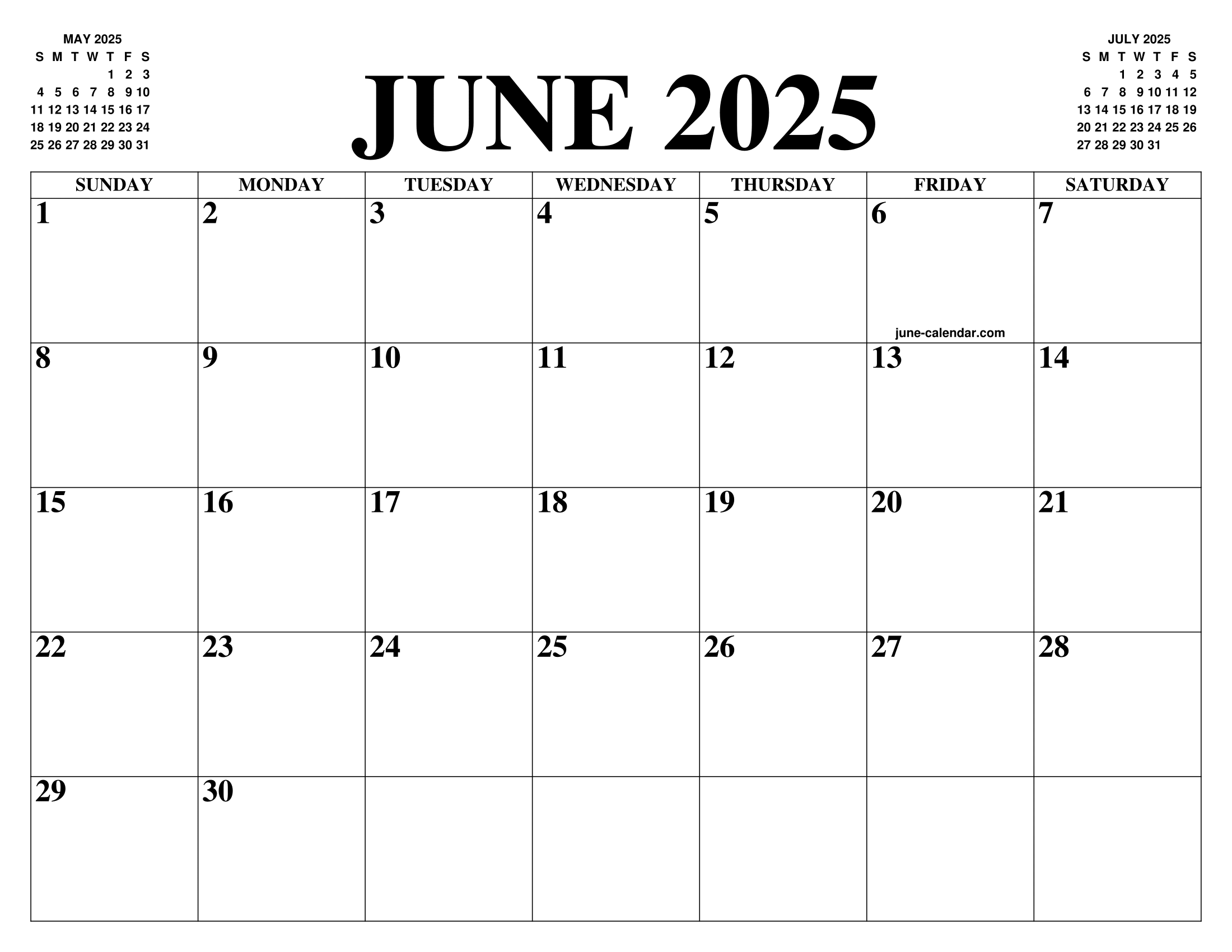 JUNE 2025 CALENDAR OF THE MONTH FREE PRINTABLE JUNE CALENDAR OF THE