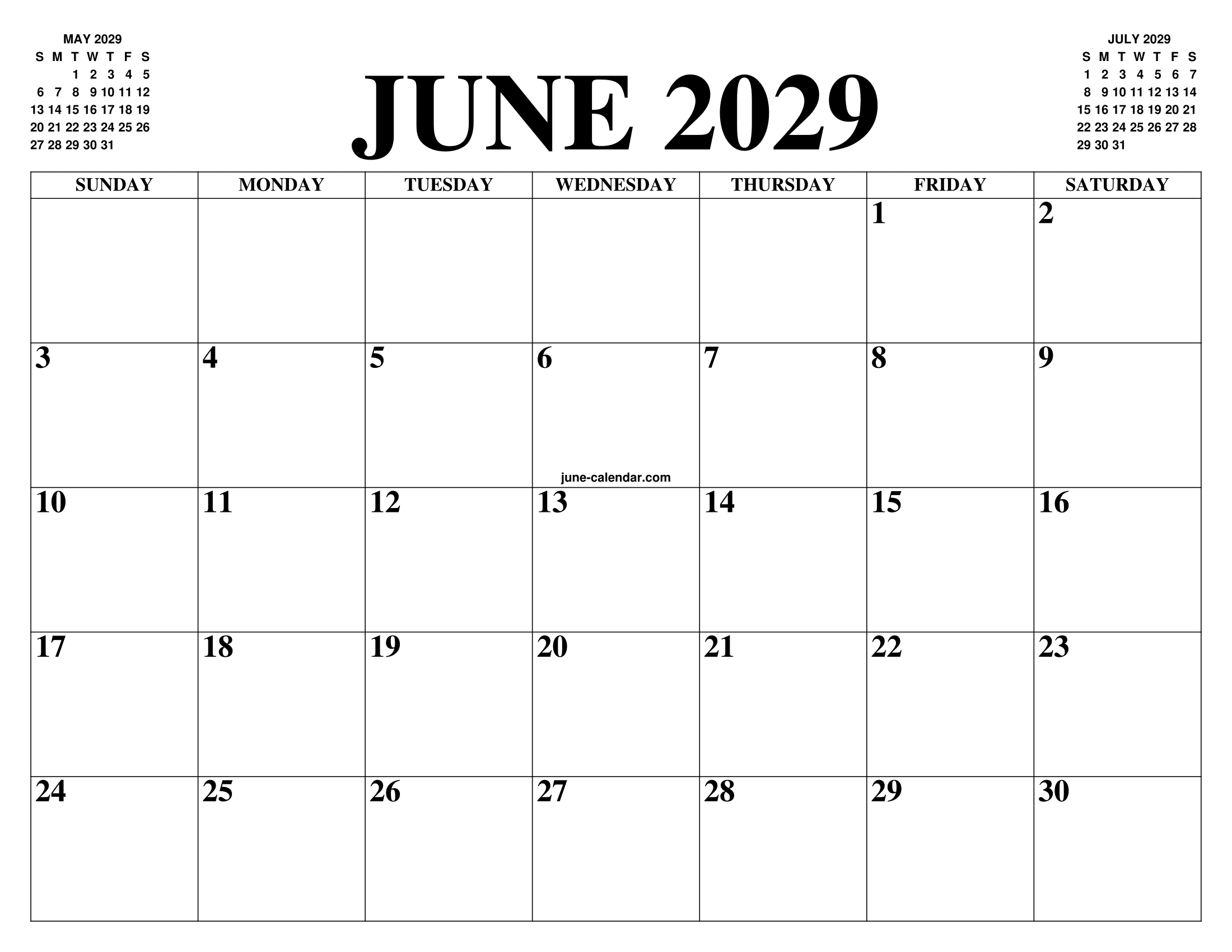 JUNE 2029 CALENDAR OF THE MONTH: FREE PRINTABLE JUNE CALENDAR OF THE YEAR - AGENDA JUNE 2029 CALENDAR OF THE MONTH: FREE PRINTABLE JUNE CALENDAR OF THE YEAR - AGENDA